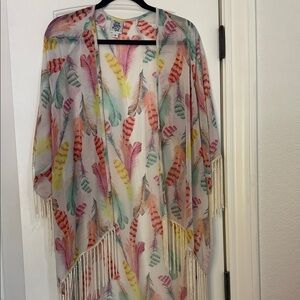 ivy jane Multicolor Feather-Print Sheer Kimono